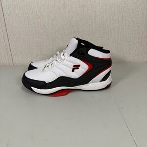 Fila Black, White, and Red Mid-Top Sneakers